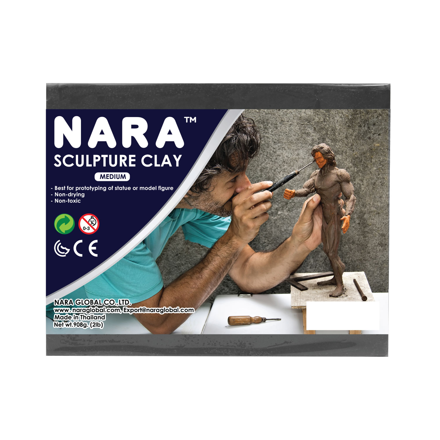 NARA Sculpture Clay, 908g Medium & Hard Sculpting Clay Grey for Prototypes, 3D Models, Design, Arts & Crafts Projects, Great for Beginners to Professional Artists