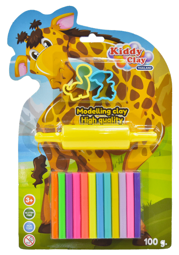 Kiddy Clay Pack of 12 Modelling & Sculpting Clay with 2 Cutter & 1 Roller (100 g.), Colorful Reusable DIY Children Soft Clay, Creative Art & Crafts, Ideal Gift for Kids, Blister Card Pack, 12 Vibrant Colors