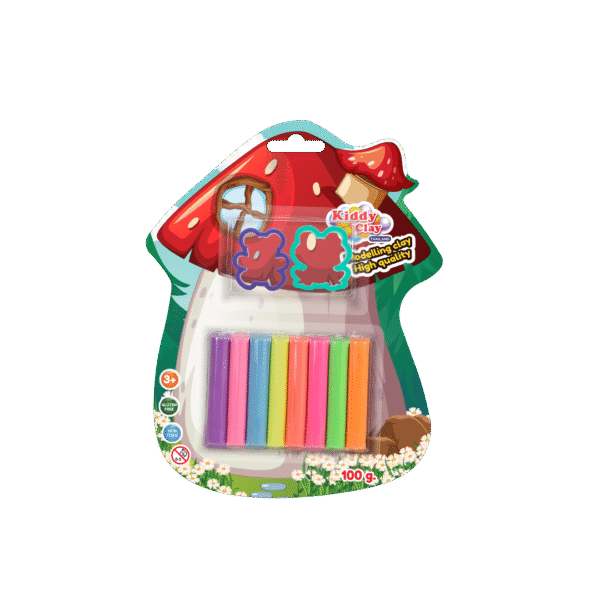Kiddy Clay Pack of 8 Modelling & Sculpting Clay with 2 Cutter (100 g.), Colorful Reusable DIY Children Soft Clay, Creative Art & Crafts, Ideal Gift for Kids, Blister Card Pack, 8 Vibrant Colors