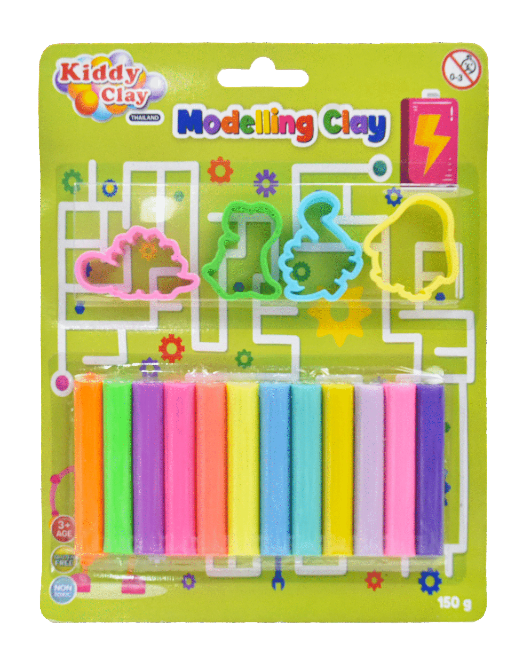 Kiddy Clay Pack of 12 Modelling & Sculpting Clay with 4 Cutters (150 g.), Colorful Reusable DIY Children Soft Clay, Creative Art & Crafts, Ideal Gift for Kids, Blister Card Pack, 12 Pastel Colors