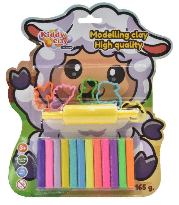 Kiddy Clay Pack of 12 Round sticks of clay (165 g.) & 5 Cutters and Roller in Blister Card, Colourful Reusable DIY Soft Clay, Creative Art & Crafts, Ideal Gift for Kids