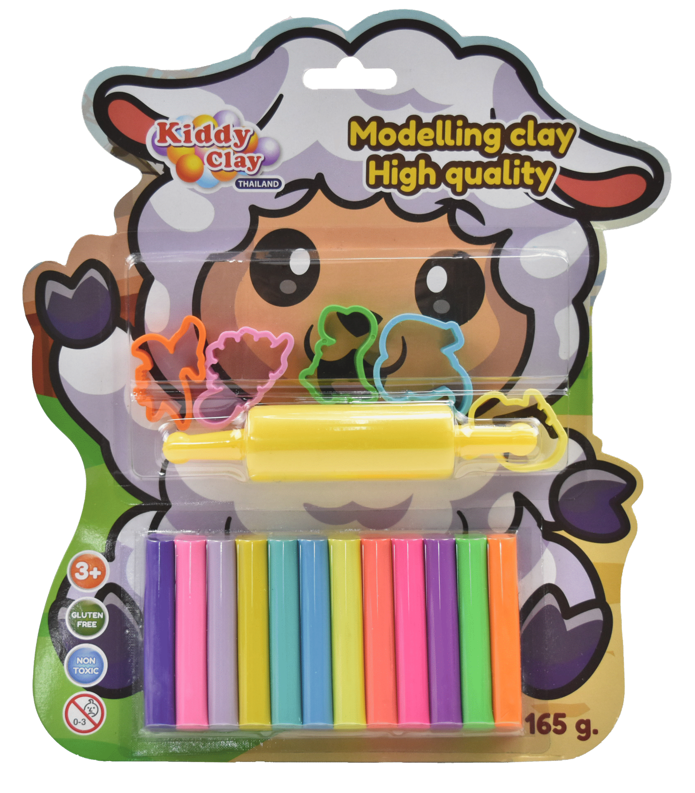 Kiddy Clay Pack of 12 Round sticks of clay (165 g.) & 5 Cutters and Roller in Blister Card, Colourful Reusable DIY Soft Clay, Creative Art & Crafts, Ideal Gift for Kids
