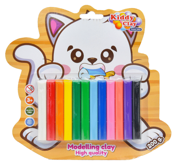 Kiddy Clay Pack of 12 Round sticks of clay (200 g.) in Blister Card, Colourful Reusable DIY Soft Clay, Creative Art & Crafts, Ideal Gift for Kids