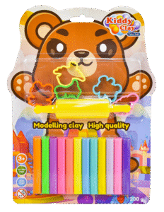 Kiddy Clay Pack of 12 Round sticks of clay (200 g.) & 5 Cutters and Roller in Blister Card, Colourful Reusable DIY Soft Clay, Creative Art & Crafts, Ideal Gift for Kids