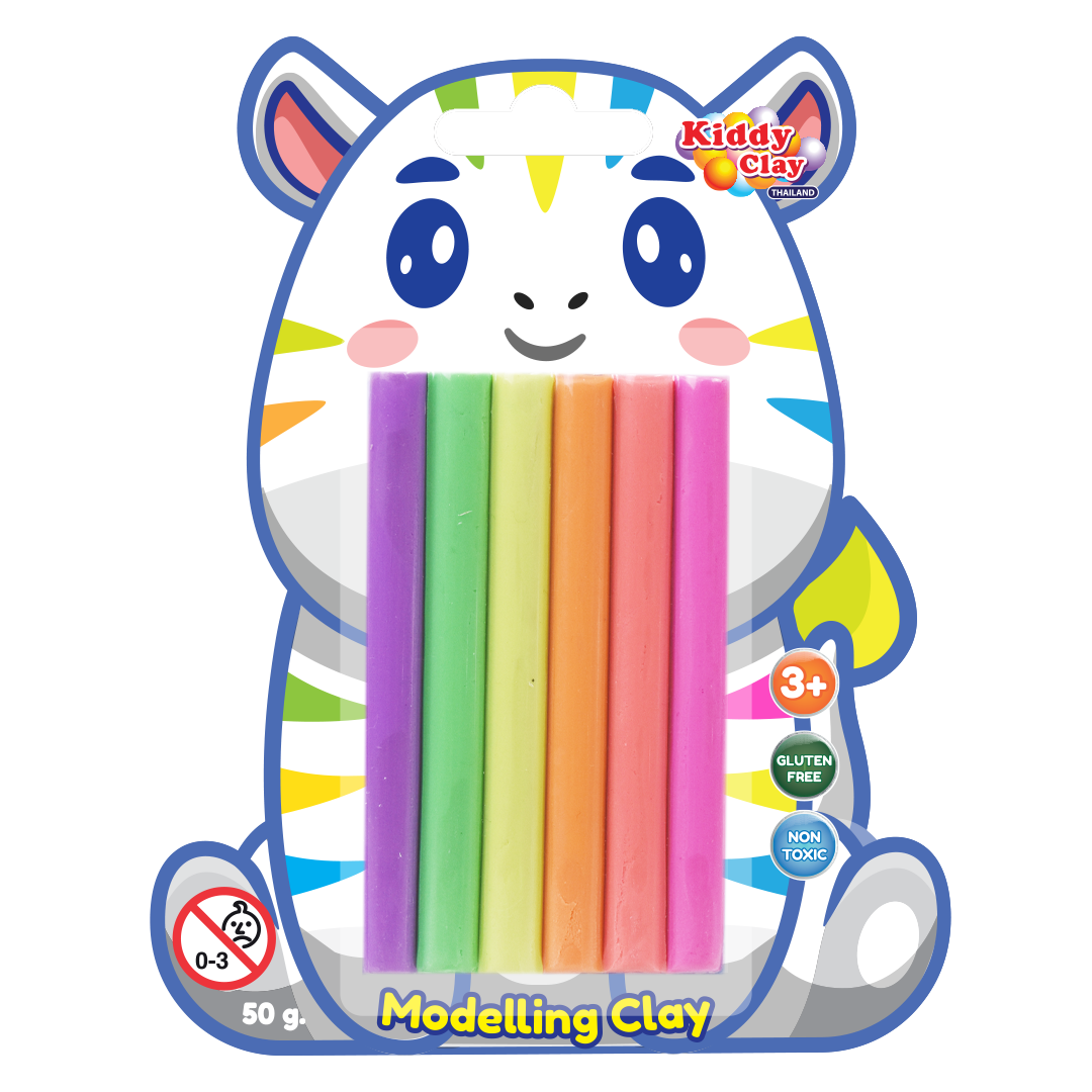 Kiddy Clay Pack of 6 Modelling & Sculpting Clay (50g.), Colorful Reusable Children Soft Clay, Creative Art & Crafts, Ideal Gift for Kids, Blister Card Pack of 2