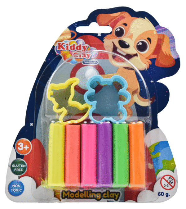 Kiddy Clay Pack of 6 Modelling & Sculpting Clay (50g.) with 2 Cutter, Colorful Reusable Children Soft Clay, Creative Art & Crafts, Ideal Gift for Kids, Blister Card Pack of 2