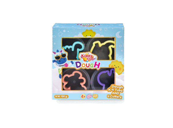 Kiddy Clay 4 Colours Modelling Dough Set - 25g Each - 4 Tubs, 4 Fun Shape Cutter Soft, Air-Drying Clay for Creative Crafting, Packed in Paper Box, Ideal for Arts, Crafts & DIY Projects - 100g