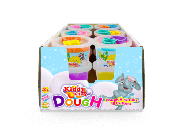 Kiddy Clay 6 Colours Modelling Dough Set - 120g Each - 12 Tubs, 12 Fun Shape Cutter Soft, Air-Drying Clay for Creative Crafting, Packed in Paper Box, Ideal for Arts, Crafts & DIY Projects