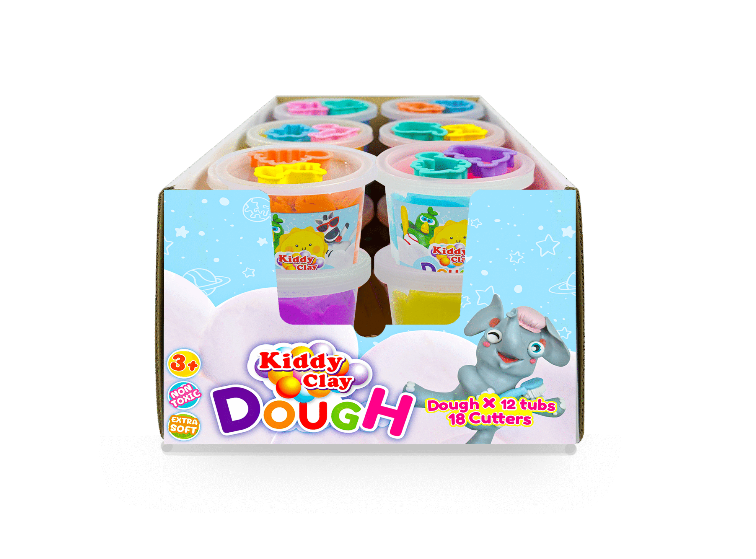 Kiddy Clay 6 Colours Modelling Dough Set – 120g Each – 12 Tubs, 12 Fun Shape Cutter Soft, Air-Drying Clay for Creative Crafting, Packed in Paper Box, Ideal for Arts, Crafts & DIY Projects