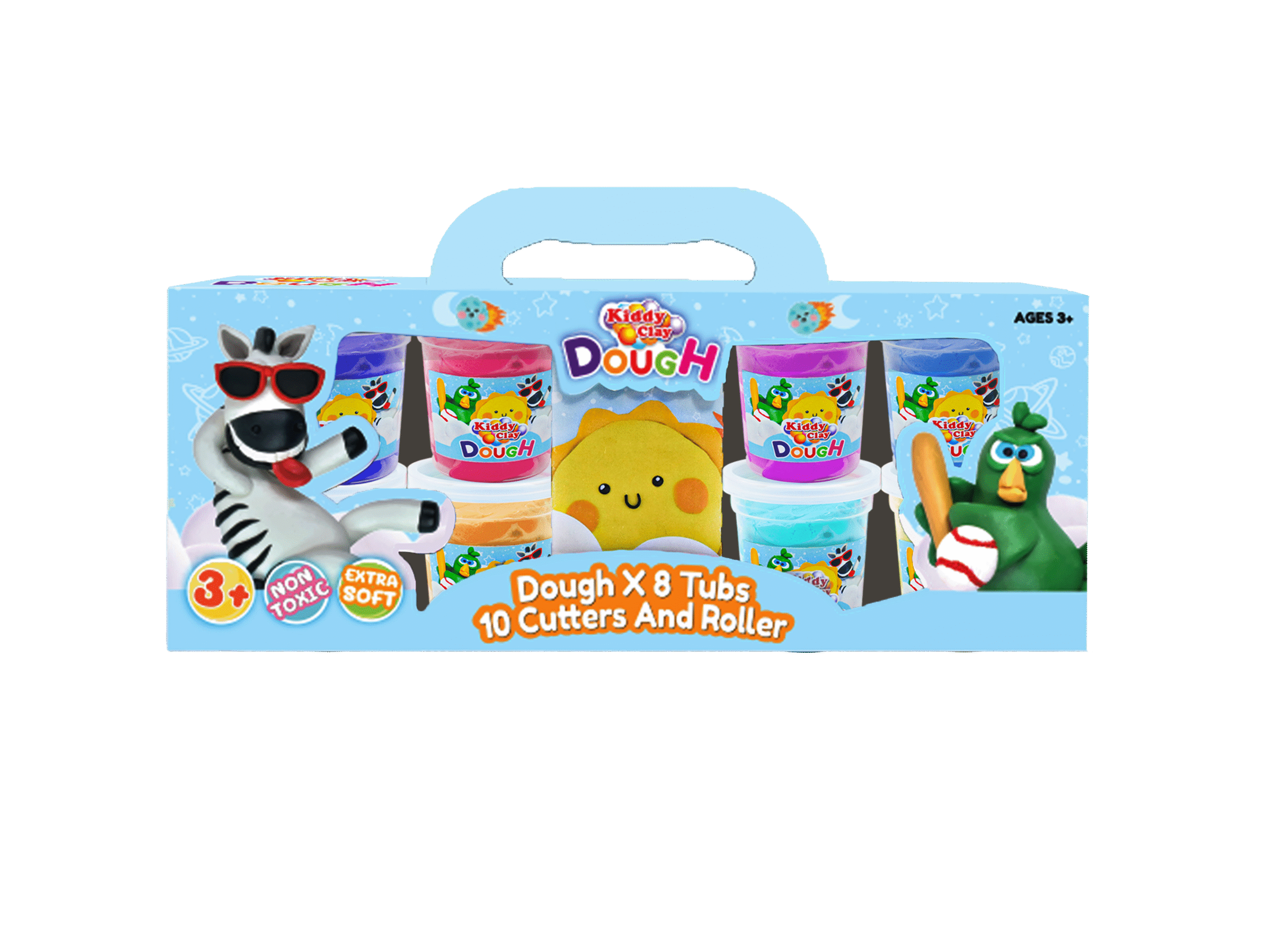 Kiddy Clay 6 Colours Modelling Dough Set – 50g Each – 8 Tubs, 10 Fun Shape Cutter & Mini Roller Soft, Air-Drying Clay for Creative Crafting, Packed in Paper Box, Ideal for Arts, Crafts & DIY Projects – 400g