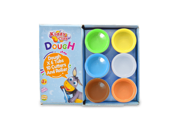 Kiddy Clay 6 Colours Modelling Dough Set - 50g Each - 6 Tubs, 10 Fun Shape Cutter & Mini Roller Soft, Air-Drying Clay for Creative Crafting, Packed in Paper Box, Ideal for Arts, Crafts & DIY Projects - 300g