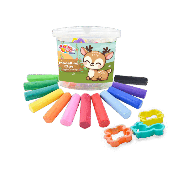 Kiddy Clay Pack of 6 Sticks Modelling & Sculpting Clay & 3 Cutters in Bucket(100 g.), Colourful Reusable DIY Soft Clay, Creative Art & Crafts, Ideal Gift for Kids